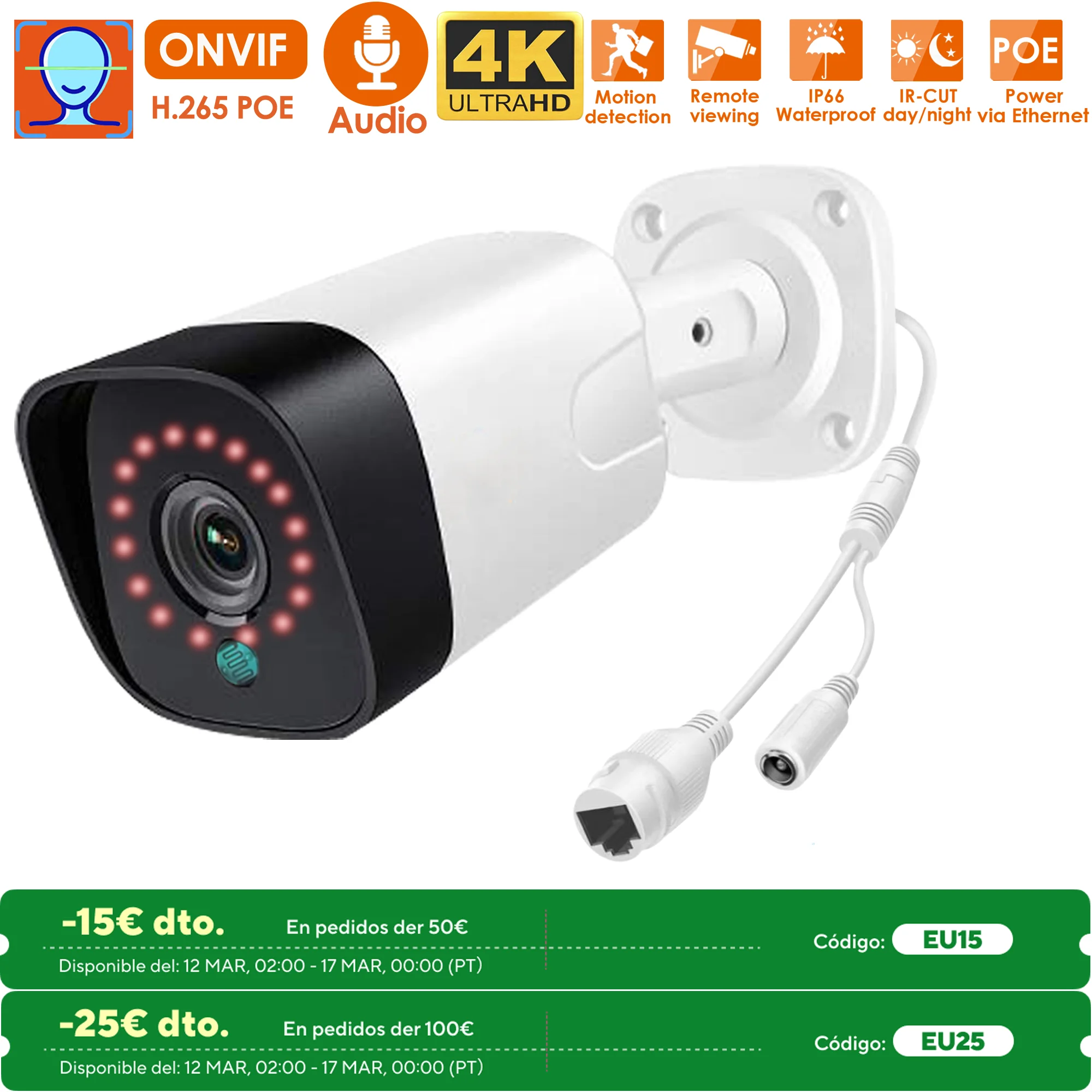 8MP 4K POE IP Camera ONVIF H.265 Audio Record CCTV Face Detection 5MP Waterproof IP66 Outdoor Security Video Surveillance XMEYE