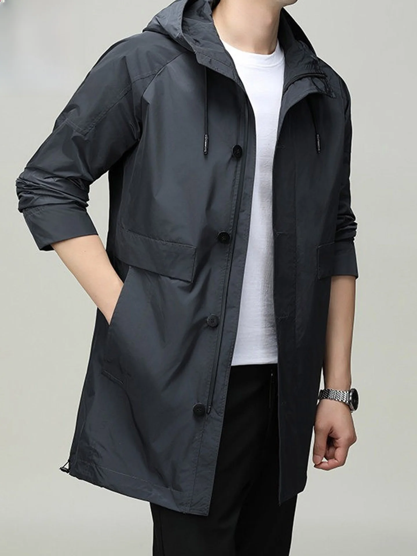 

Мужское повседневное длинное пальто TUCANO: модная весенне-осенняя куртка с капюшоном, из полиэстера, с декоративной молнией, комфортная посадка