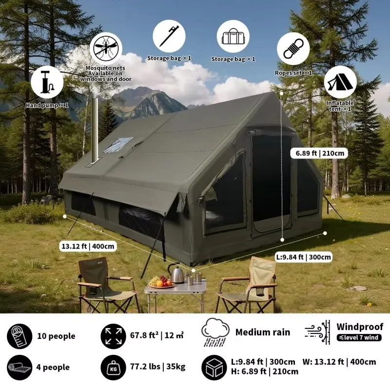 12 square meters multi-person thickened 600D Oxford cloth waterproof portable rainproof outdoor camping inflatable family