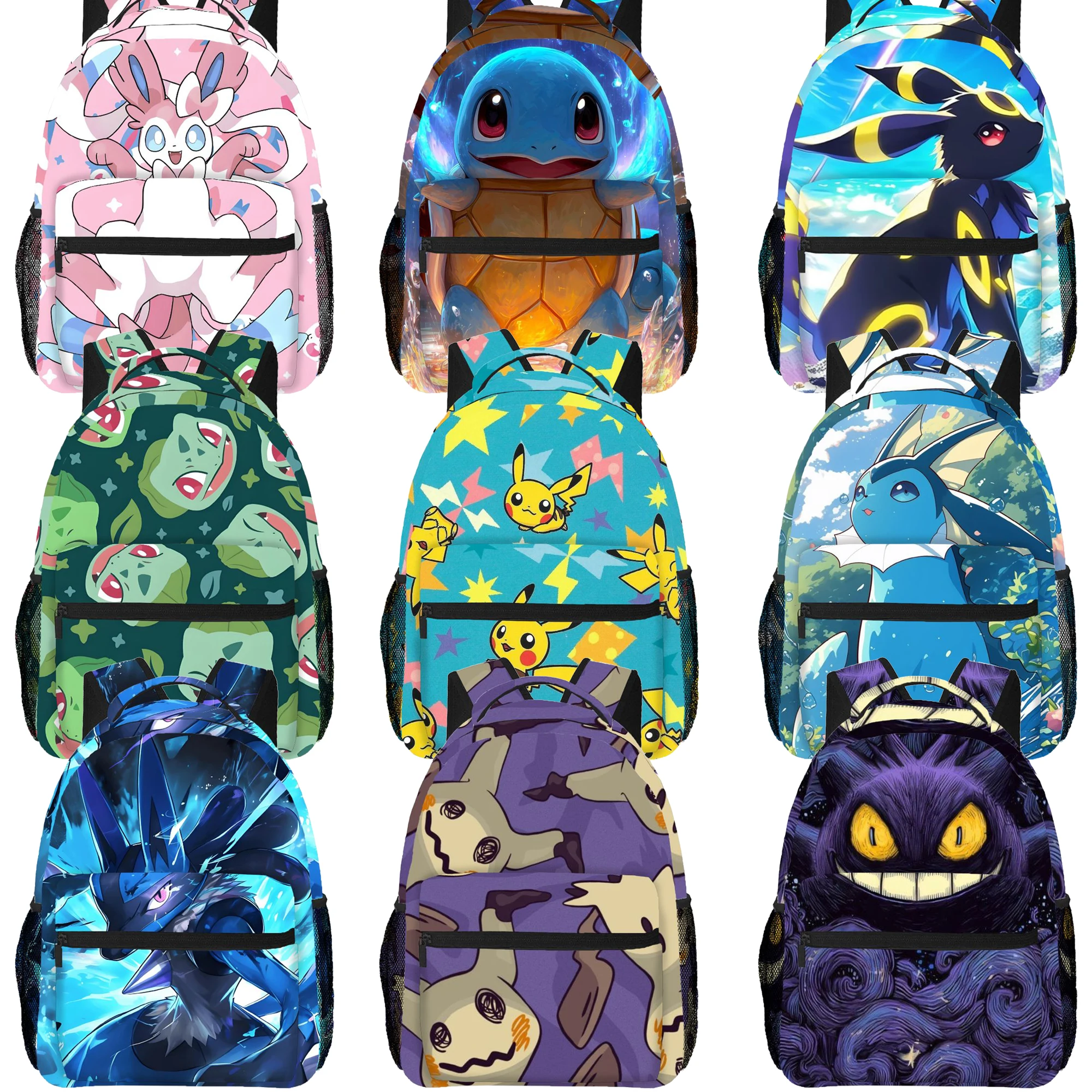 

Рюкзак Pokémon (Покемон) с Пикачу, Силвейоном, Генгаром, Мимикю и Люкарё: высококачественный, милый, повседневный, модный, для спорта и на каждый день, отличный подарок