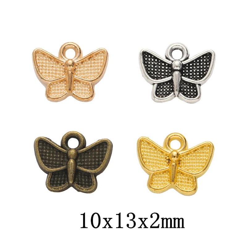 200pcs 13*11MM Ancient Copper Metal Zinc Alloy Japanese And Korean Light Luxury Simple Fashion Butterfly Charm Pendant. Girl Gif