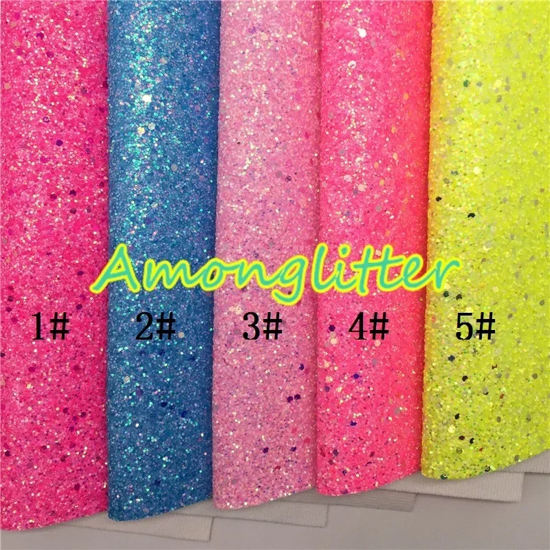 Amonglitter Spring Chunky Glitter Leather Sheets, Glitter Fabric for DIY Bows Bags and Shoes 21x29cm A4 size MB005A