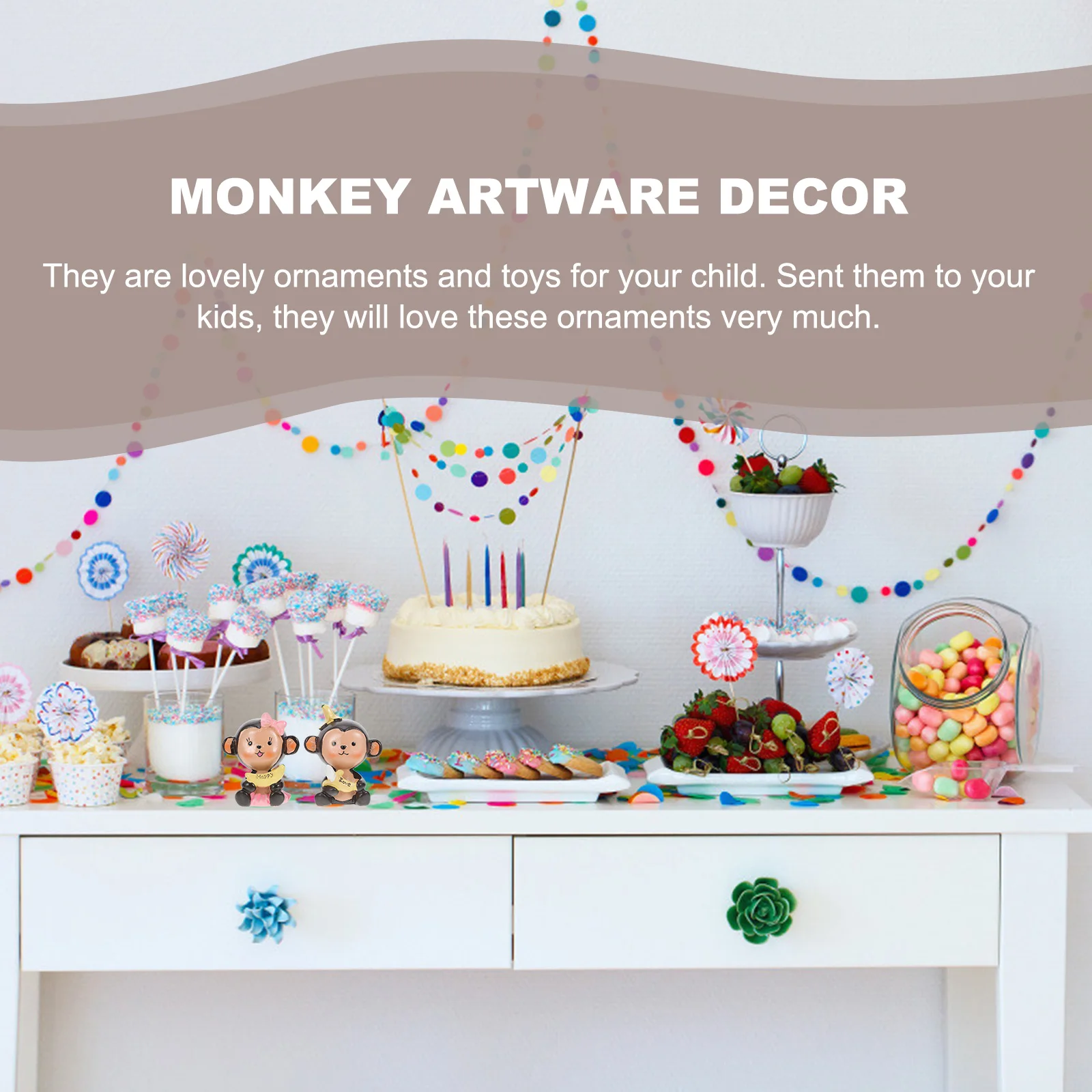 

2pcs Banana Monkey Figurines Resin naments Bedroom Living Room Car Couple Model Cartoon Adornment Festival