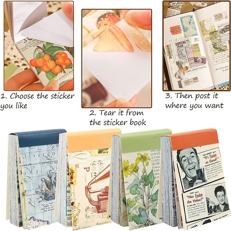 Vintage Washi Stickers Set, Aesthetic Sticker Book for Journaling, Floral Paper Sticker Kit for Sc, 200 Sheets