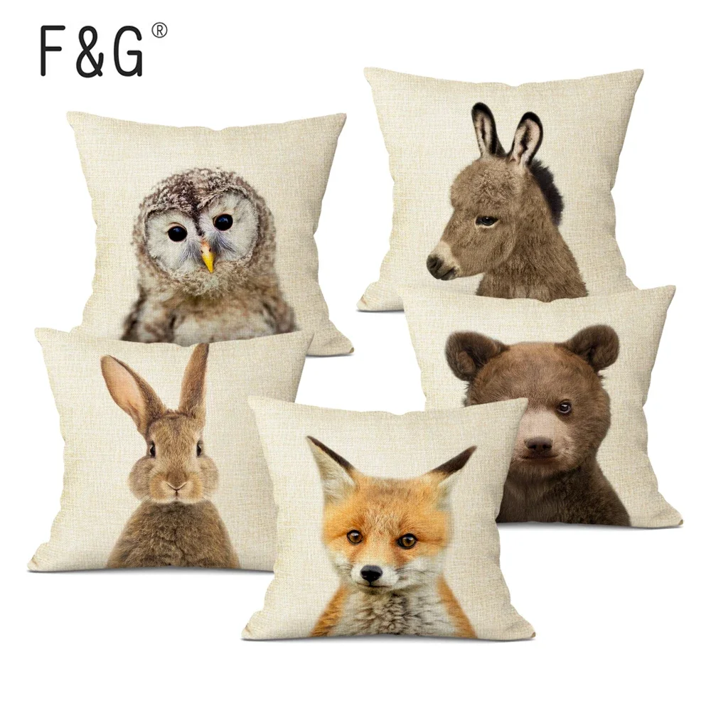 Cute Baby Animals Cushion Cover Home Decor Bunny Donkey Fox Decorative Pillows Linen Pillow Case Baby Room Decoration