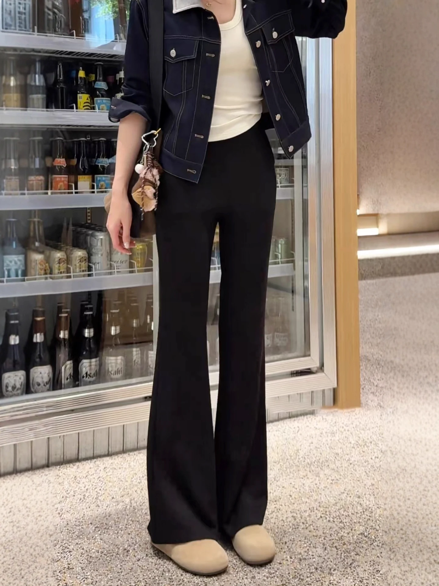 

Брюки женские с высокой талией, облегающие, расклешенные, повседневные, несвязанные с леггинсами, эластичные, с расклешенным низом, больших размеров, для осенней носки