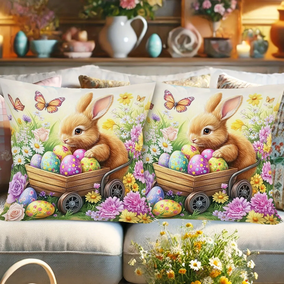 Easter Throw Pillow Cover Rabbit Eggs Decorative Pillowcase for Sofa Bed Cushion Case for Spring Holiday Home Decor Easter 2026 - view 3