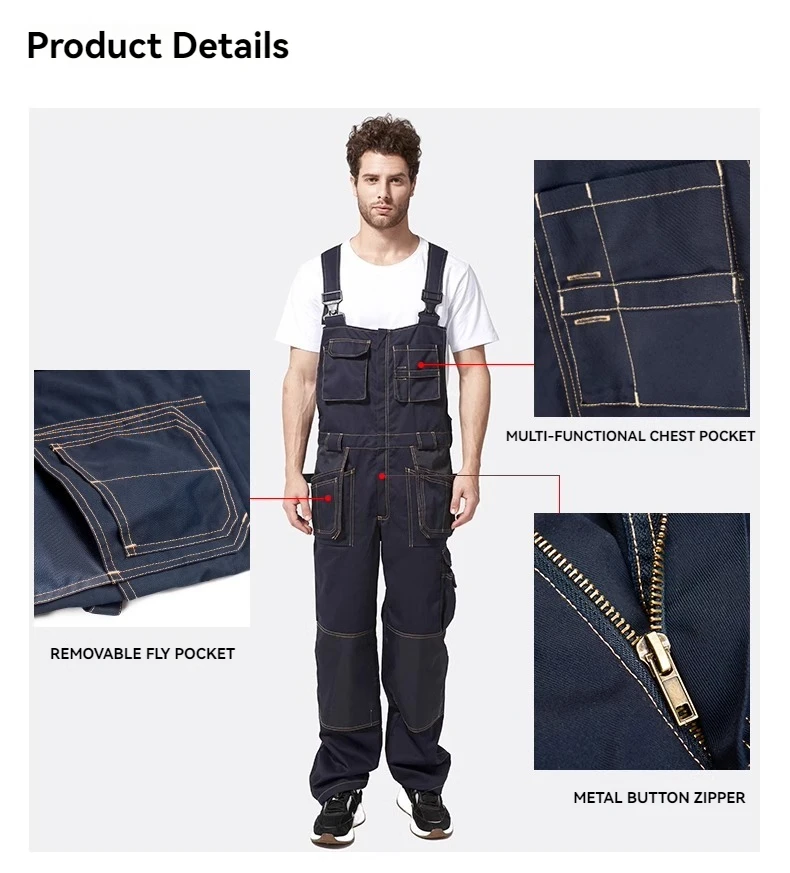 Mechanic Carpenter Workwear overall Work Bib and Brace Overall Pants Trousers with Knee pads Multi Pocket