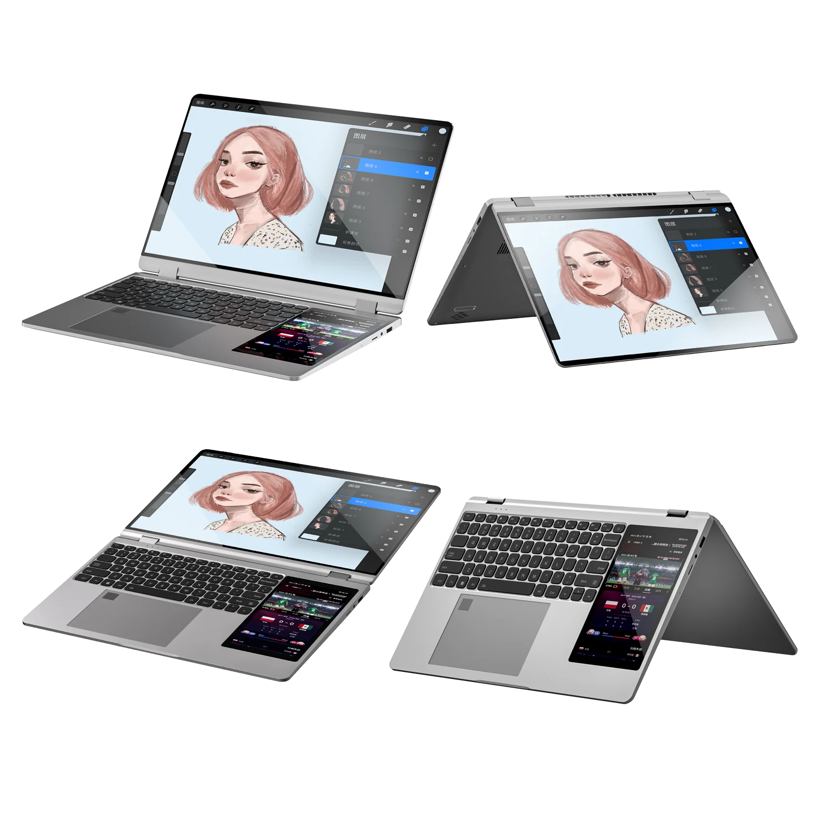 

15.6 Inch Double Screen Laptop N95 Processor 15.6 + 7 Inch Hd Ips Narrow Touch Dual Screen Backlight Keyboard Laptops