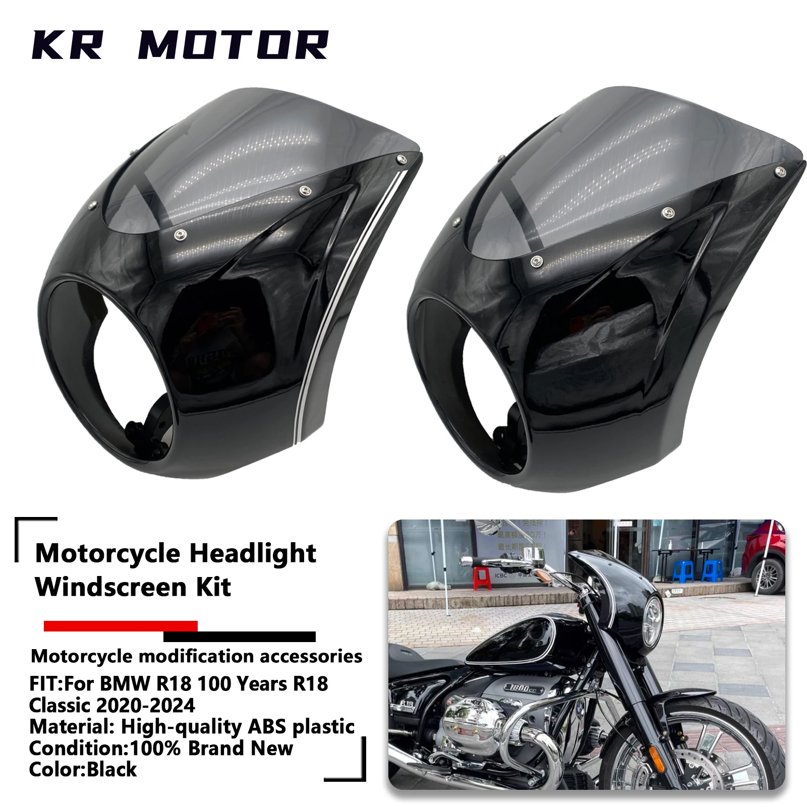 

Fit For BMW R18/R18 100 Years/R18 Classic 2020-2024 Headlight Cover Front Fairing Decoration Windshield Headlight Windscreen Kit