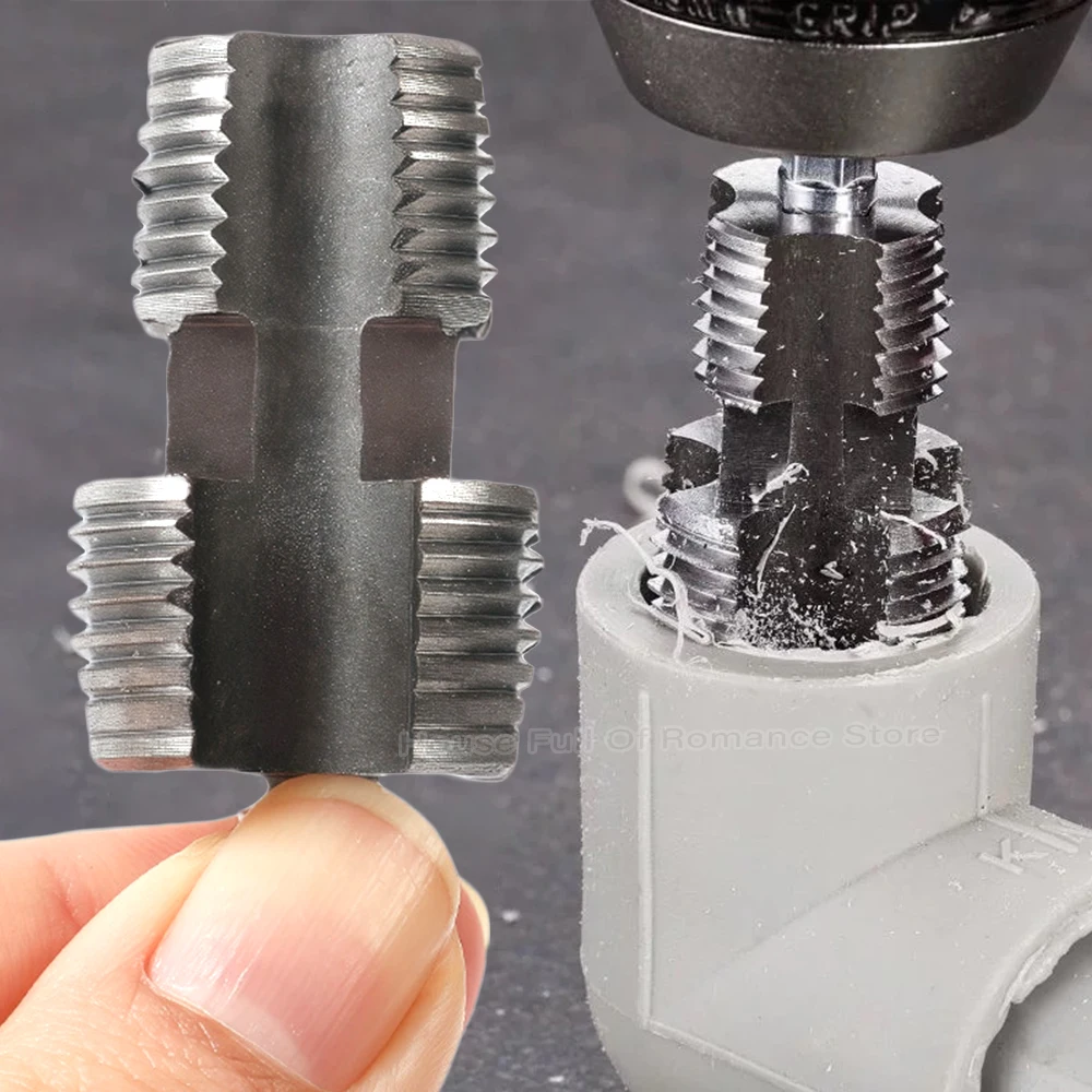Universal Water Pipe Inner Hole Opener Electric Drill Compatible PVC Pipe Threader Maker Kit Double Head 1/2