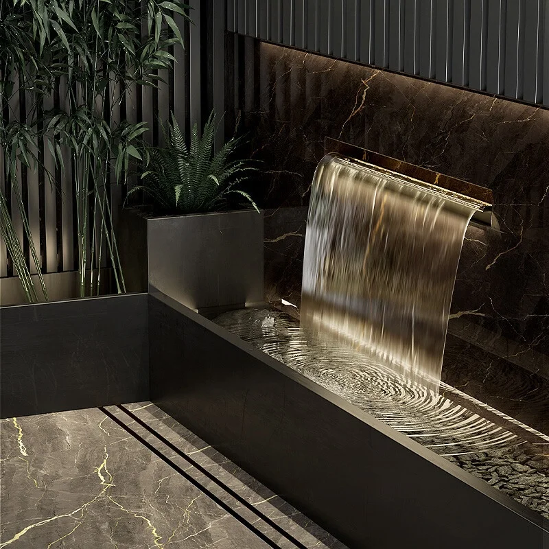 Maßgeschneiderter Edelstahl-Wasserfallbrunnen für den Außenbereich, Garten, Wandmontage, Schwimmbad, Wasserfall-Anschluss, Spillway-Teich