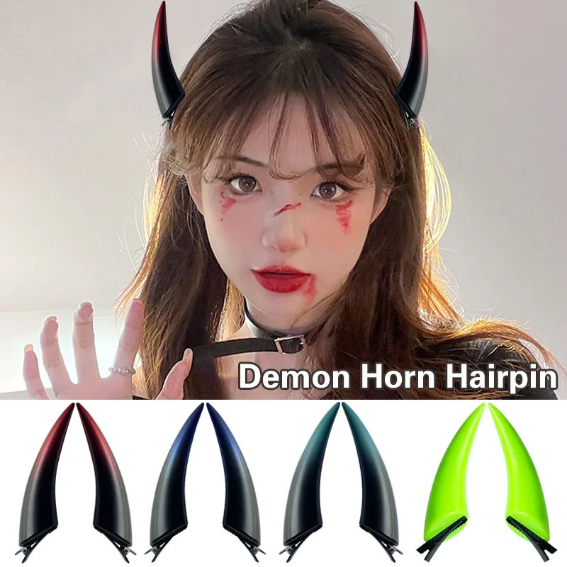 Adjustable Hairpin Clip Demon Horn Hairpin Set for Halloween Cosplay Party Dark Style Theater Hair Clip Accessories for Wear