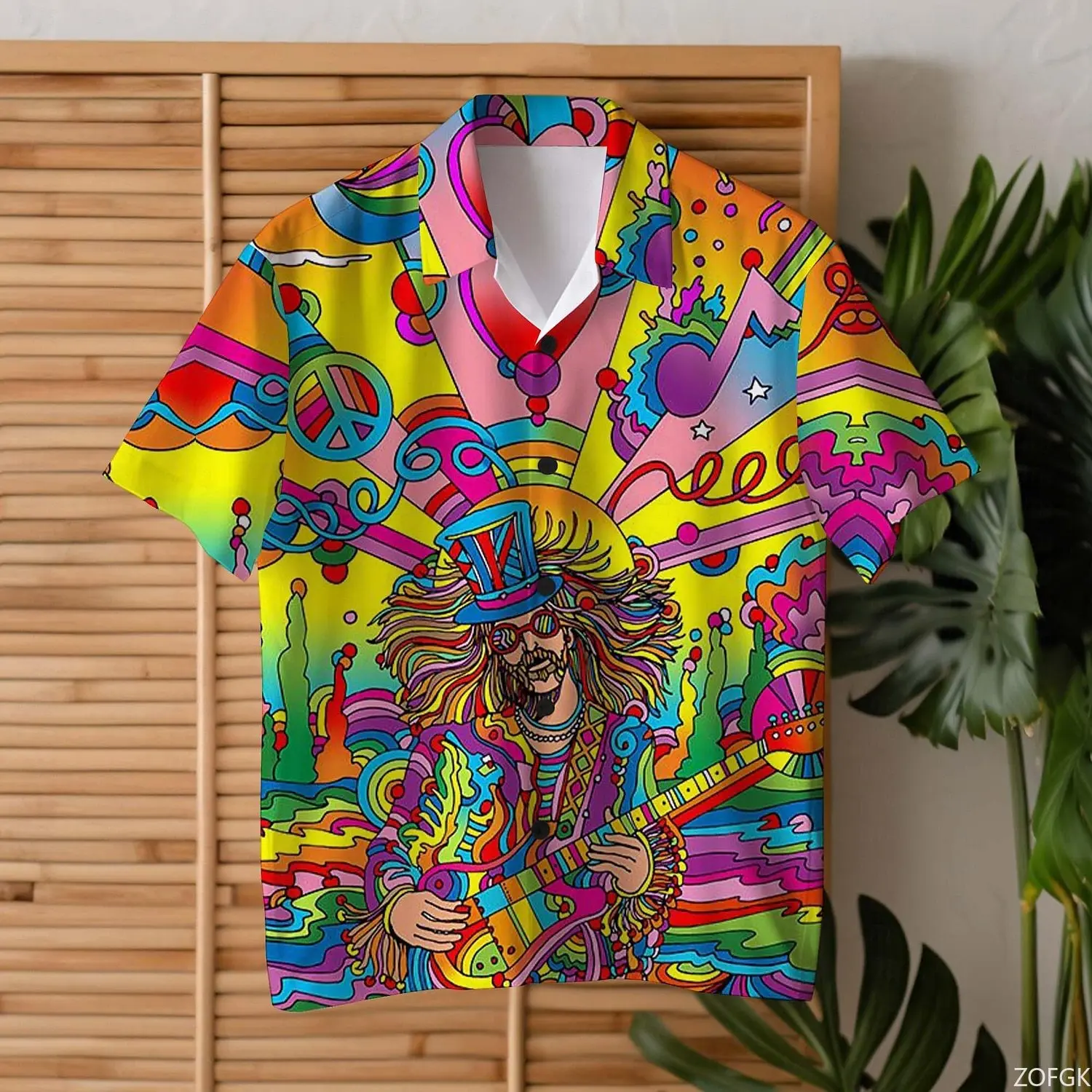 

Colorful Guitar Hippie Men's Shirt Daily Wear Going out Weekend Summer Cuban Collar Short Sleeves 4-Way Stretch Fabric Shirt
