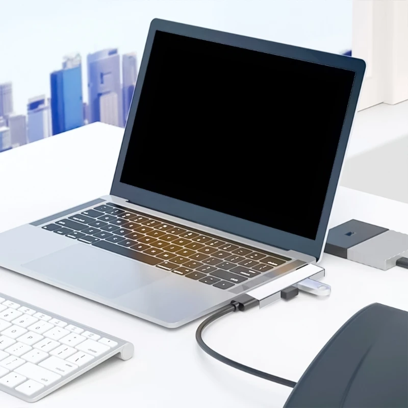 Hub USB tipo C com estação acoplamento 4 portas USB expande as capacidades do laptop