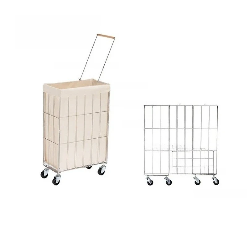 Foldable Stainless Steel Laundry Cart, Dirty Clothes Storage Basket for Home Bathroom, Bedroom and Guest Room