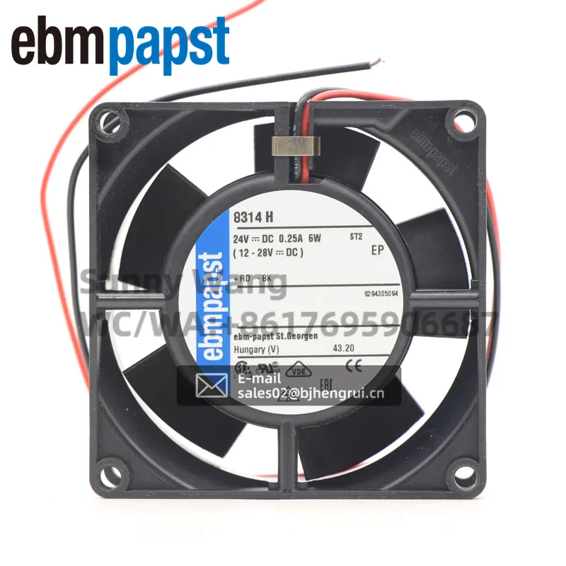 

ebmpapst 8314H 8032 80*80*32mm 24V DC 0.25A 6W 47.1CFM 5000RPM IP20 Wire Leads Drive Module Wind Power Cabinet Axial Cooling Fan