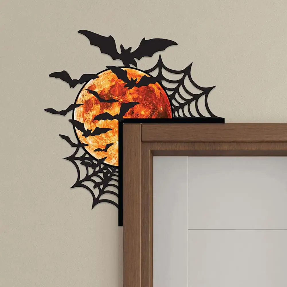 Doorway Whimsy Decor Door Topper Decoration Spooky Halloween Door Topper Decor Set Spider Web Bat Moon Metal Wooden for Home