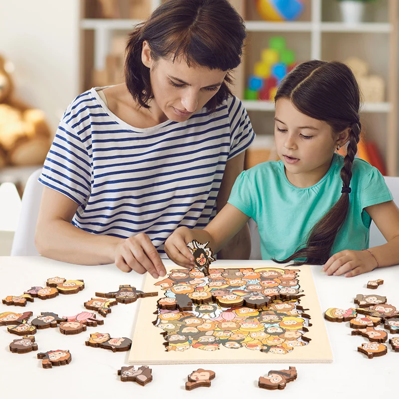 Kids Wooden Creative Wukong/House/Snack Stacked Shape Puzzle Table Games Brain Games Montessori Thinking Educational Toy Gifts