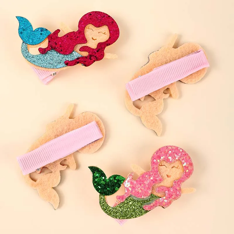 ncmama 4Pcs/set Glitter Mermaid Hair Clips for Baby Girls Cute Ocean Hair Pin Barrettes Princess Headwear Kids Hair Accessories