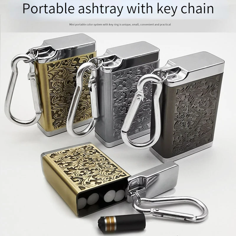 Smoke Ash Tray Mini Portable Ashtray Outdoor Keychain Metal Pocket Holder