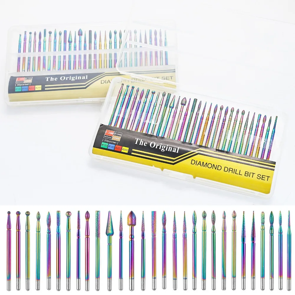 

30pcs Diamond Nail Drill Bit Set Electric File Replacement Heads Milling Cutters for Cuticle Dead Skin Removal Nail Polishing