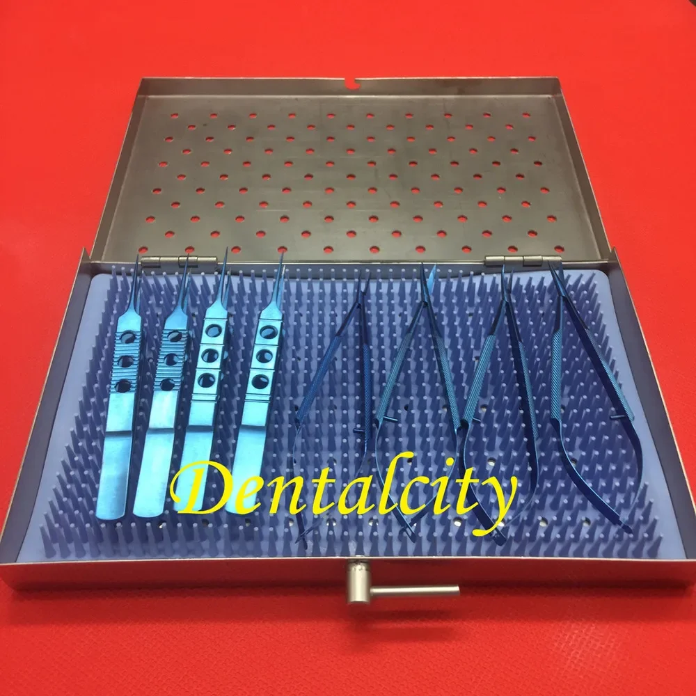 

8pcs Titanium Ophthalmic Surgical instrument and stainless steel Sterilization Trays Box