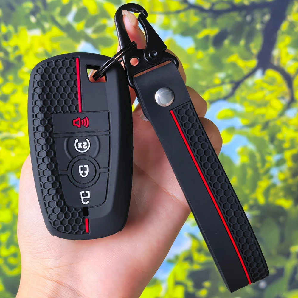 Soft Honeycomb Key Fob Case with Keychain for Ford Fusion Mustang Kuga Ecosport Explorer F150 F250 F350 F450 F550 Raptor