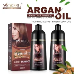 Mokeru Argan Oil Black Hair Dye Shampoo Natural Organic Long Lasting Permanent Gray Hair Color Shampoo for Women Fast Color Dye