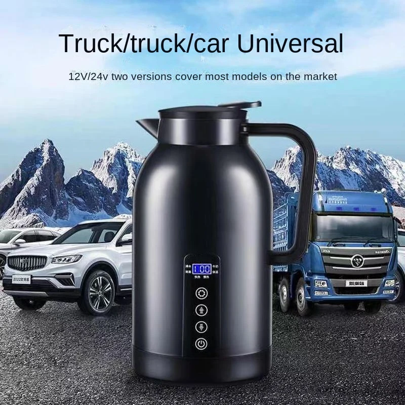 Tragbarer Auto-Heißkessel, 1200 ml, Warmwasserbereiter, Reiseauto, 12 V/24 V, für Tee, Kaffee, 304 Edelstahl, große Kapazität für Fahrzeuge