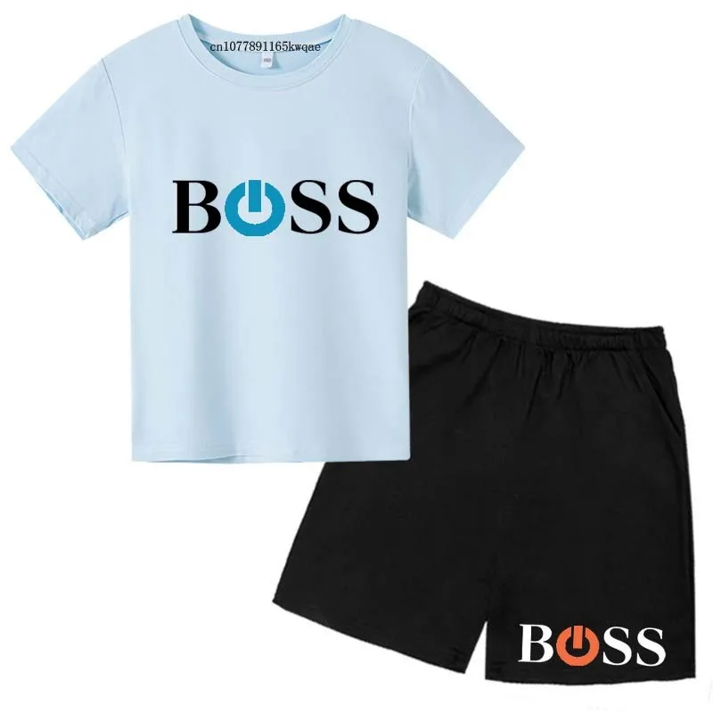 Kids Leisure Summer Letter Print Breathable Short Sleeve T-shirts+Pants Sporty Suits 3-13 Years Boys Girls Outfits Children Sets