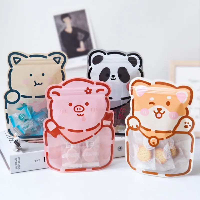 

10Pcs Thicken Plastic Cartoon Animal Biscuit Candy Packaging Snacks Ziplock Children's Party Sweets Package