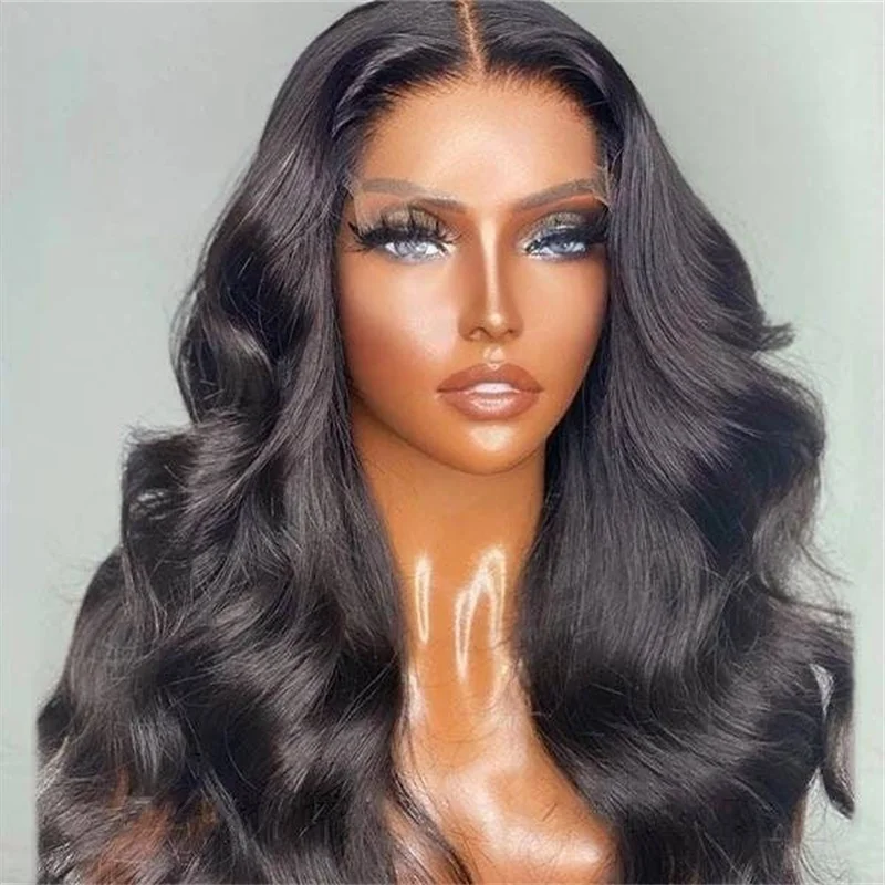 26Inch 180Density 5x5 Silk Base Glueless Black Wave  Jewish Human Hair Wig Baby Hair HD Lace European Hair Preplucked