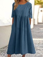 Casual O-neck Short Sleeve Dress Office Lady Spring Summer Fashion Elegant Loose Solid Dresses For Women 2024 Female Robe