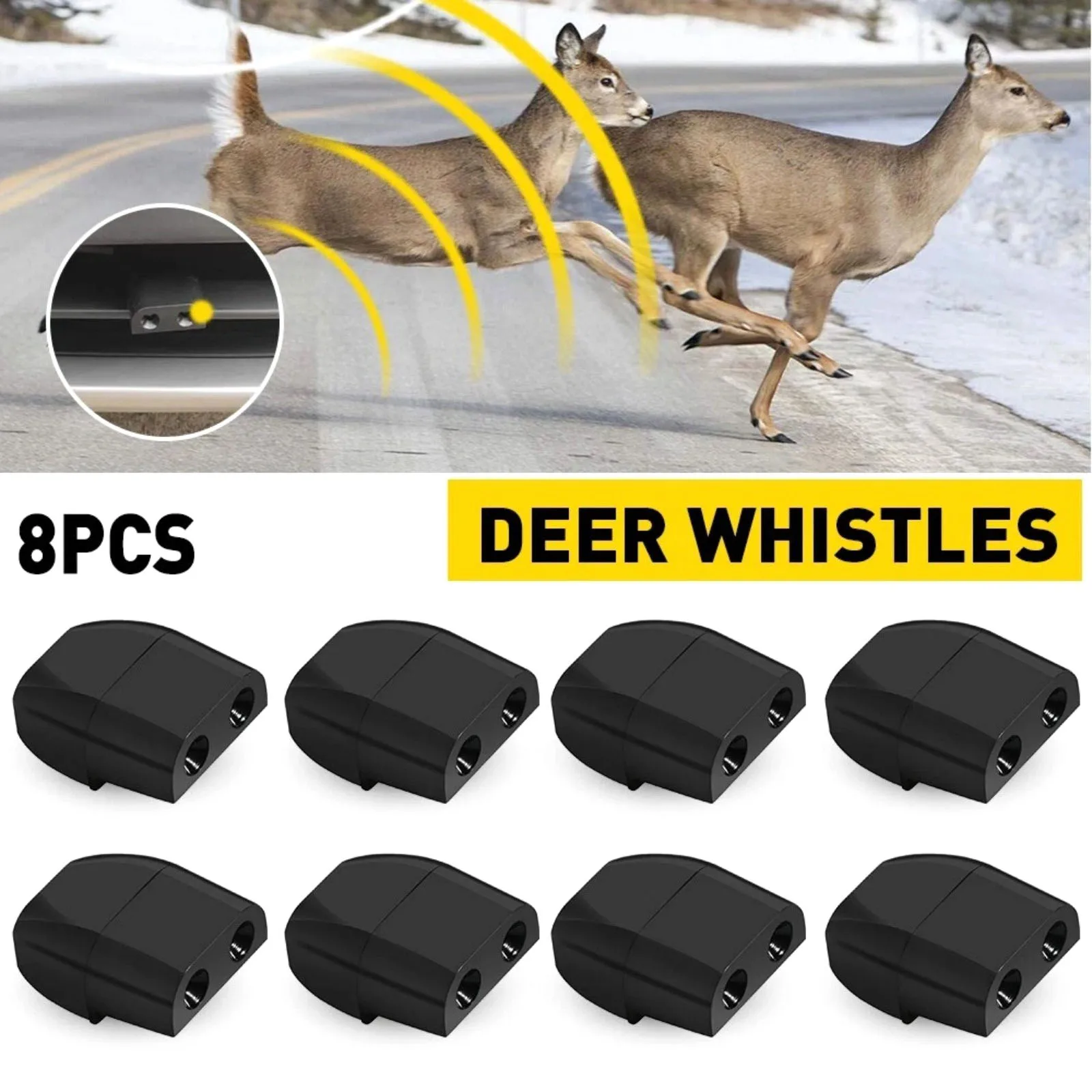 8Pcs Deer Whistles for Car Animal Repeller with Double-Sided Tape for Bumper Grill Automatic Sound 35km/h to Prevent Collisions