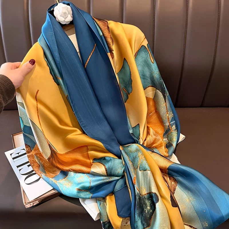 Fashion 180x90cm Satin Silk Scarf Women Luxury Large Shawl Wrap Muslim Hijab Headband Beach Stoles Female Bandana Foulard Turban