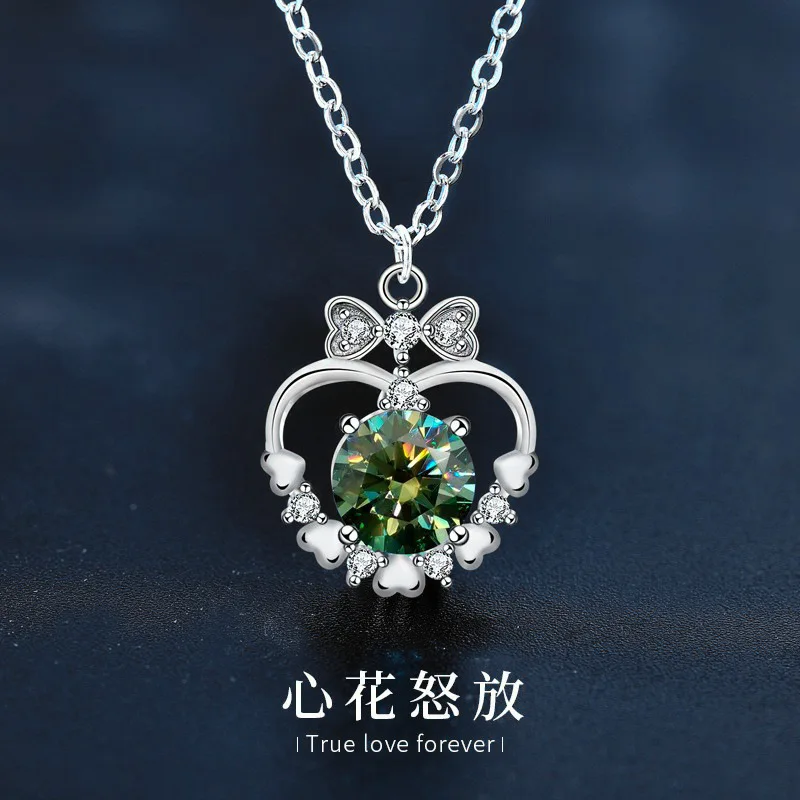 

925 silver necklace, versatile for women, niche love bow pendant, simulated gemstone, colorful Mozambique jewelry
