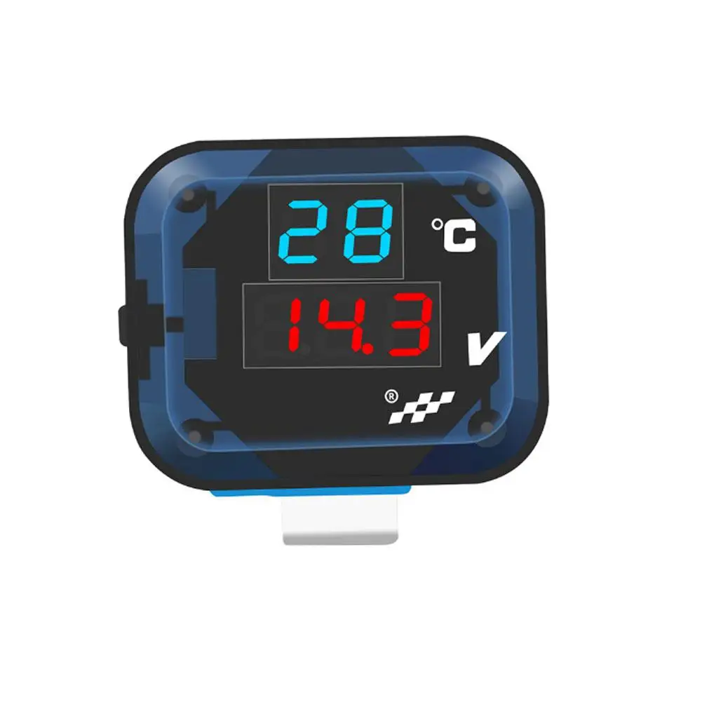 3-in-1 Motorcycle Digital Voltmeter Gauge Battery Voltmeter Thermometer USB Charging 12-24V Temp Volt Tester Multimeter