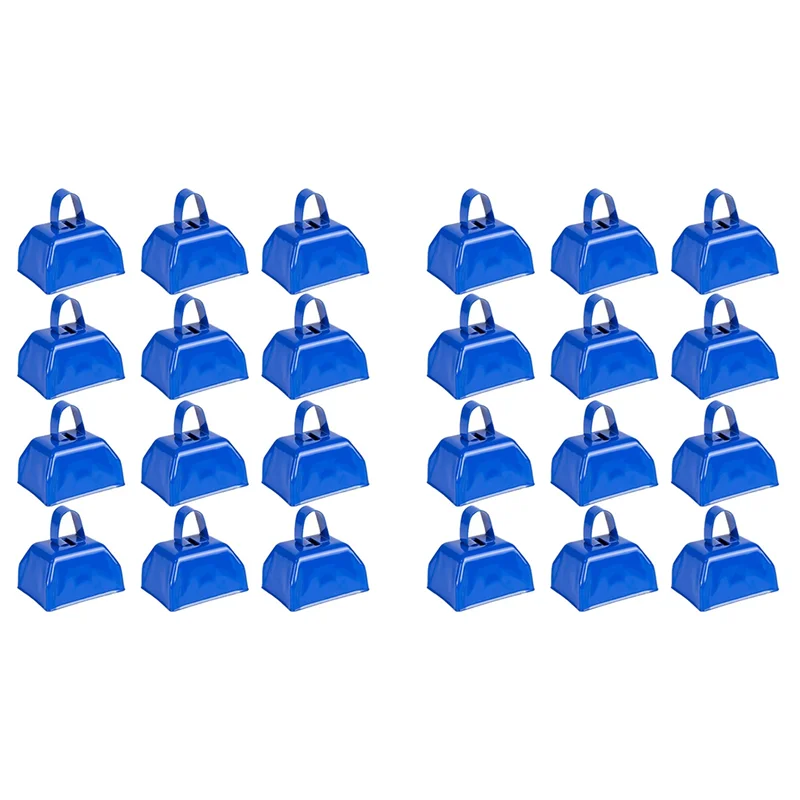

M12K-Cow Bells Noise Makers Cheering Bell: 24 Pcs Metal Cowbells With Handle For Sporting Events - Small Loud Bell Blue