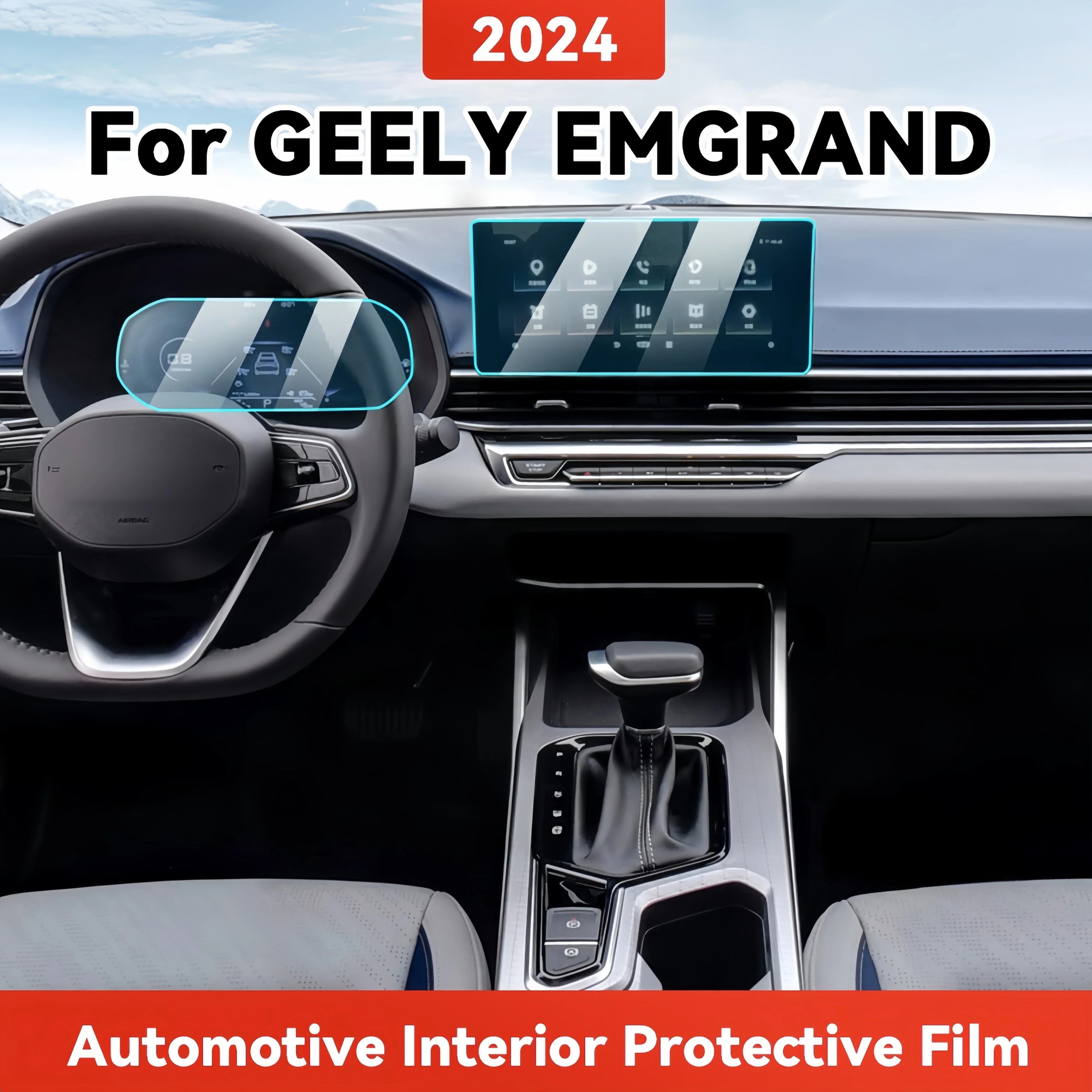 TPU For GEELY EMGRAND 2024 Transparent Protective TPU Film Car Interior Central Control Navigation Panel Accessories Sticker