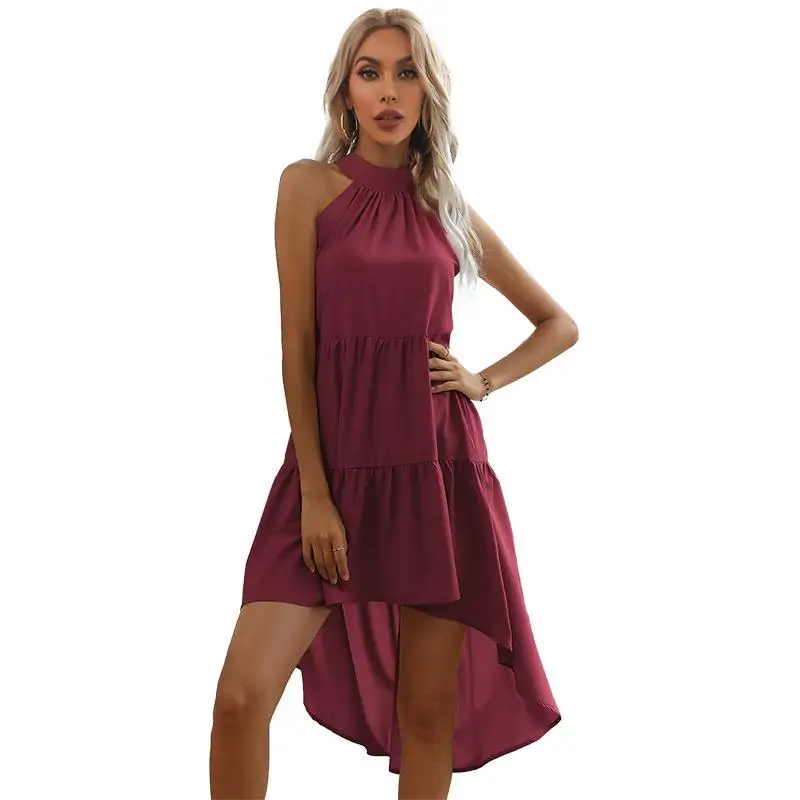 엘레 퓨어 컬러 브라이드메이드 드레스 네 행잉 웨이스트 슬림핏 여름 이브닝 가운 여성용 하이웨이스트 비대칭...