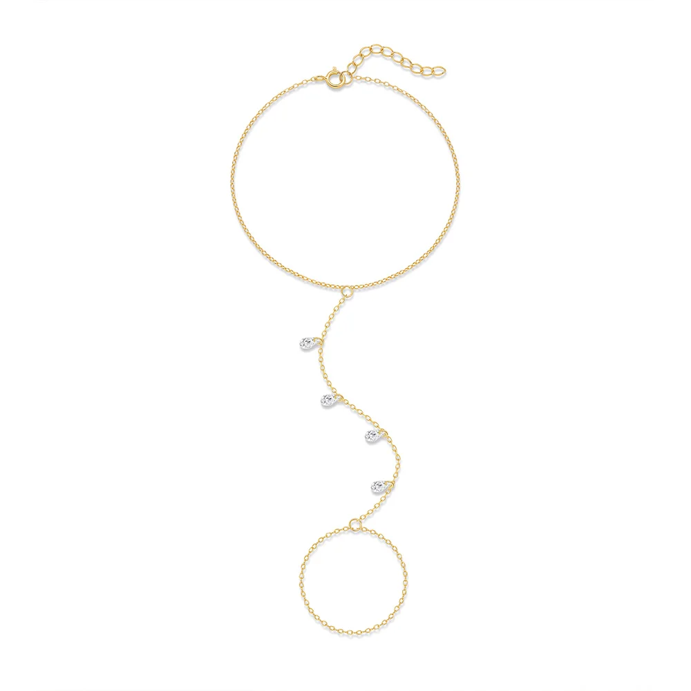 

Изящный браслет-цепочка Aide из стерлингового серебра 925 пробы с цирконами и кольцом на палец, минималистичное небесное украшение для женщин