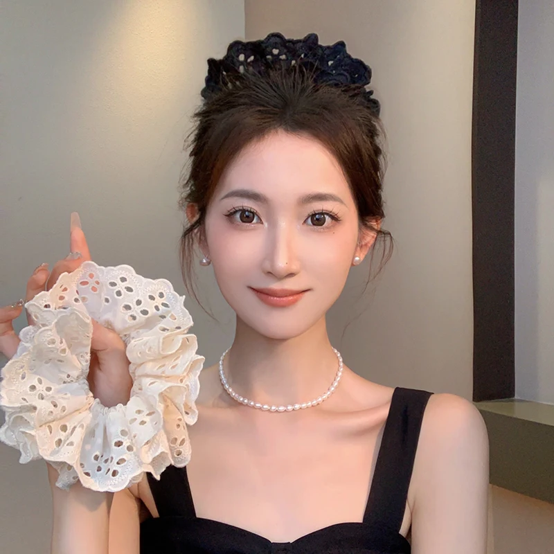 Korean Super Large White Lace Colon Hair Tie New For Women Fairycore Sweet Temperament Girl Rope Commuter Versatile Accessories image 5