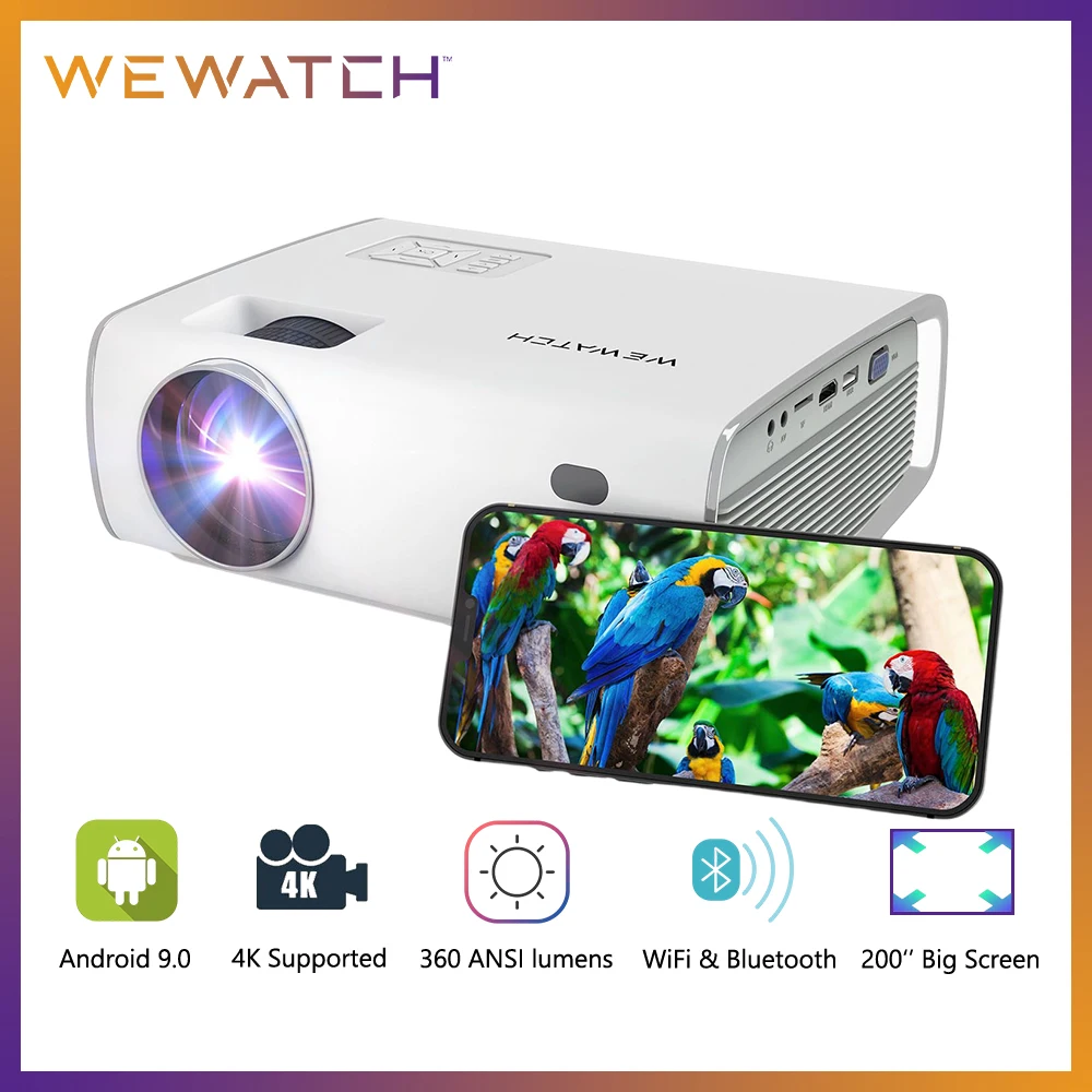 

WEWATCH S1 Android 4K Supported Projector Native 1080P 360 ANSI Lumens Home Theater Smart LED Projectors Full HD WIFI Beamer