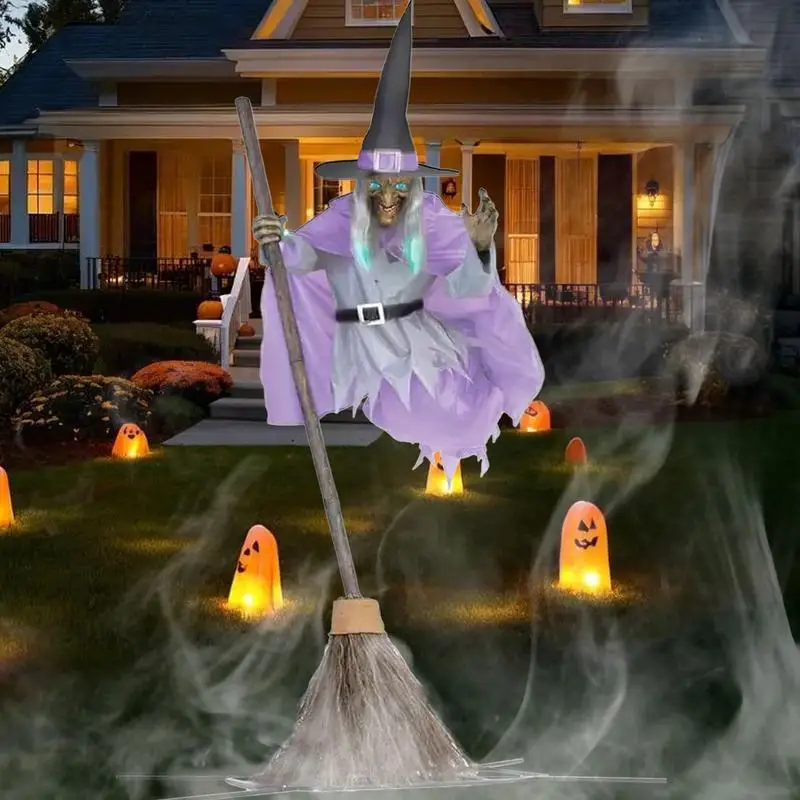 Halloween Flying Witch Outdoor Horror Decoration With Terrifying Sounds And Lights Garden Lawn Halloween Spooky Decor props