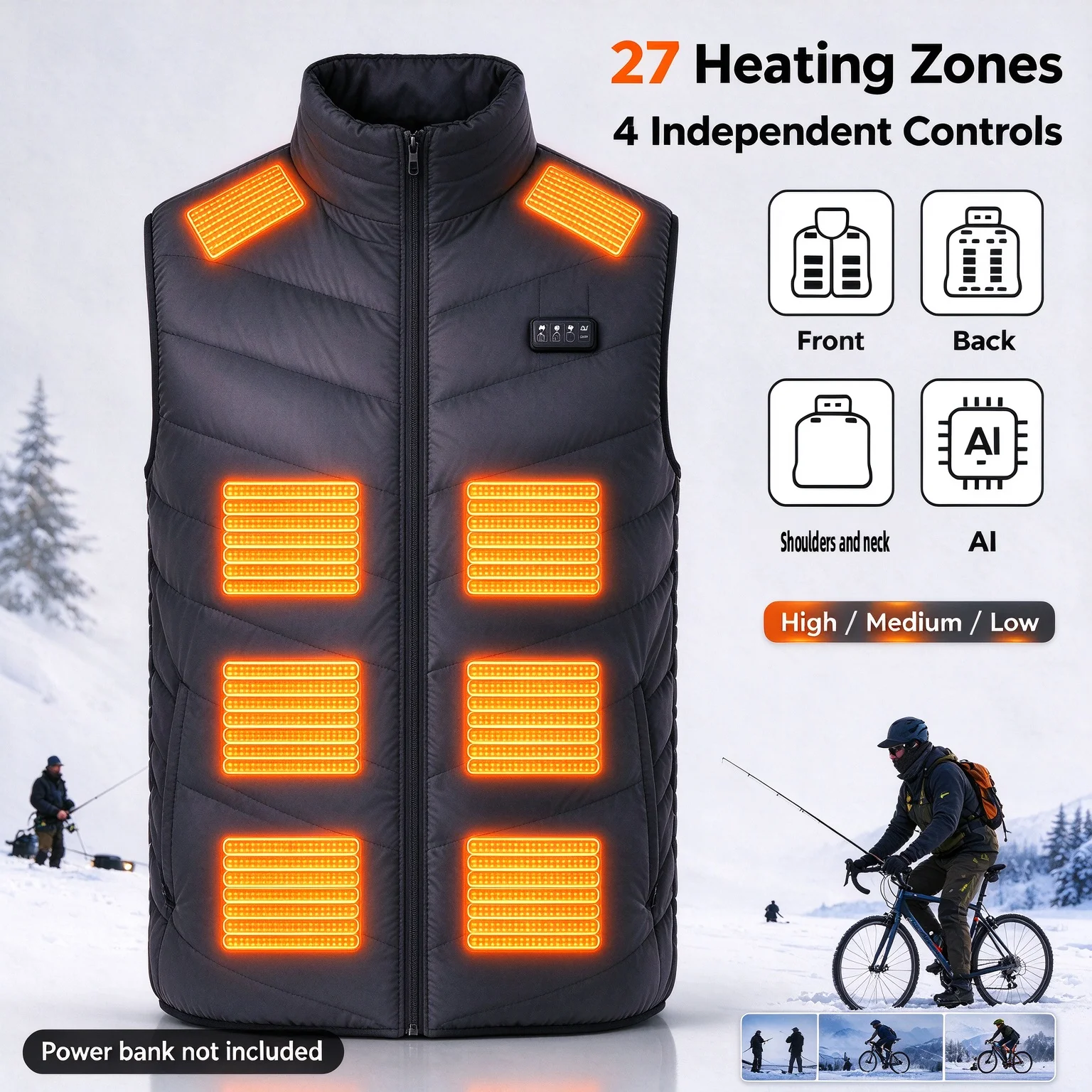 2027 NEW 27 Heating Zones Heated Vest Unisex,4 Controls,3 Heat Levels,Electric Warm Gilet for Work Ski Fishing Riding