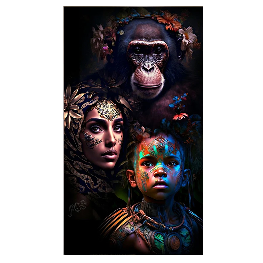 Chimpanzees 5D DIY diamond Painting Kit African woman Cross Stitch Diamond Embroidery African kid Full Diamond Mosaic Home Decor