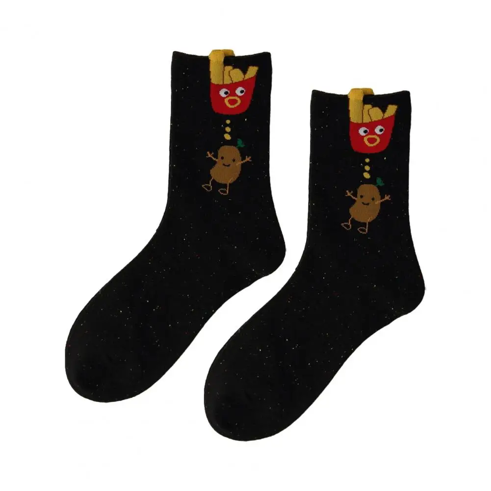 Crew Socks Colorful Socks Japanese Style Winter Cartoon Socks with Burger Chips Pattern Mid-tube Anti-slip High for Unisex