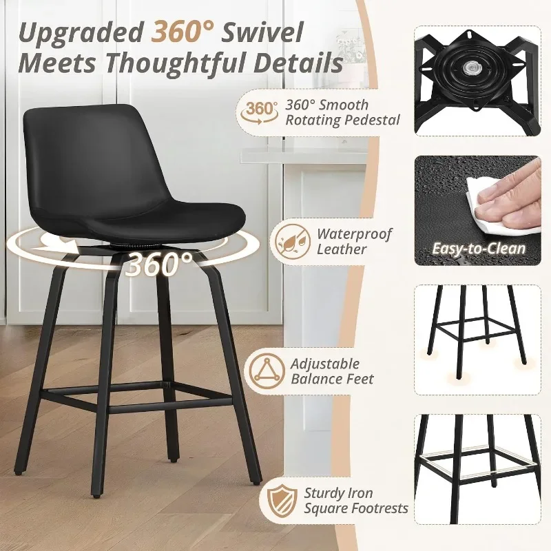 LUE BONA 360° Swivel Bar Stools Counter Height Bar Stools Modern Faux Leather with Enlarged Seats, Metal Legs for Kitchen Island view 3