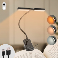 Rechargeable Book Light Adjustable Dual Heads Eye Care Reading Lamp Clip on Book/Desk Stepless Dimming 24 Modes Touch Control